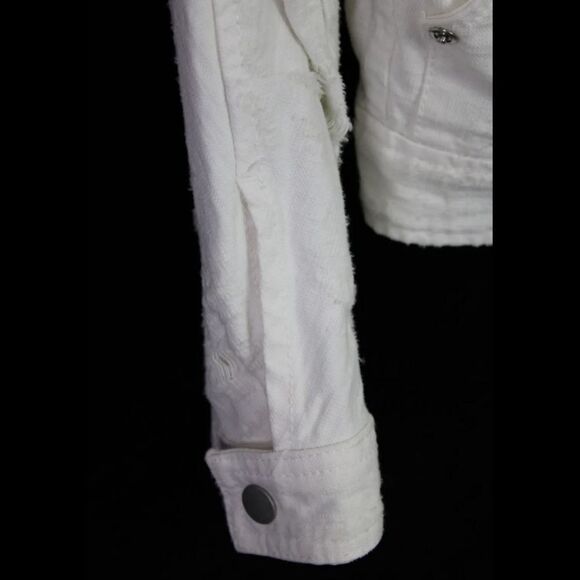 Free People womens jacket Tattered Distressed white denim tennis jacket SMALL - Picture 2 of 8
